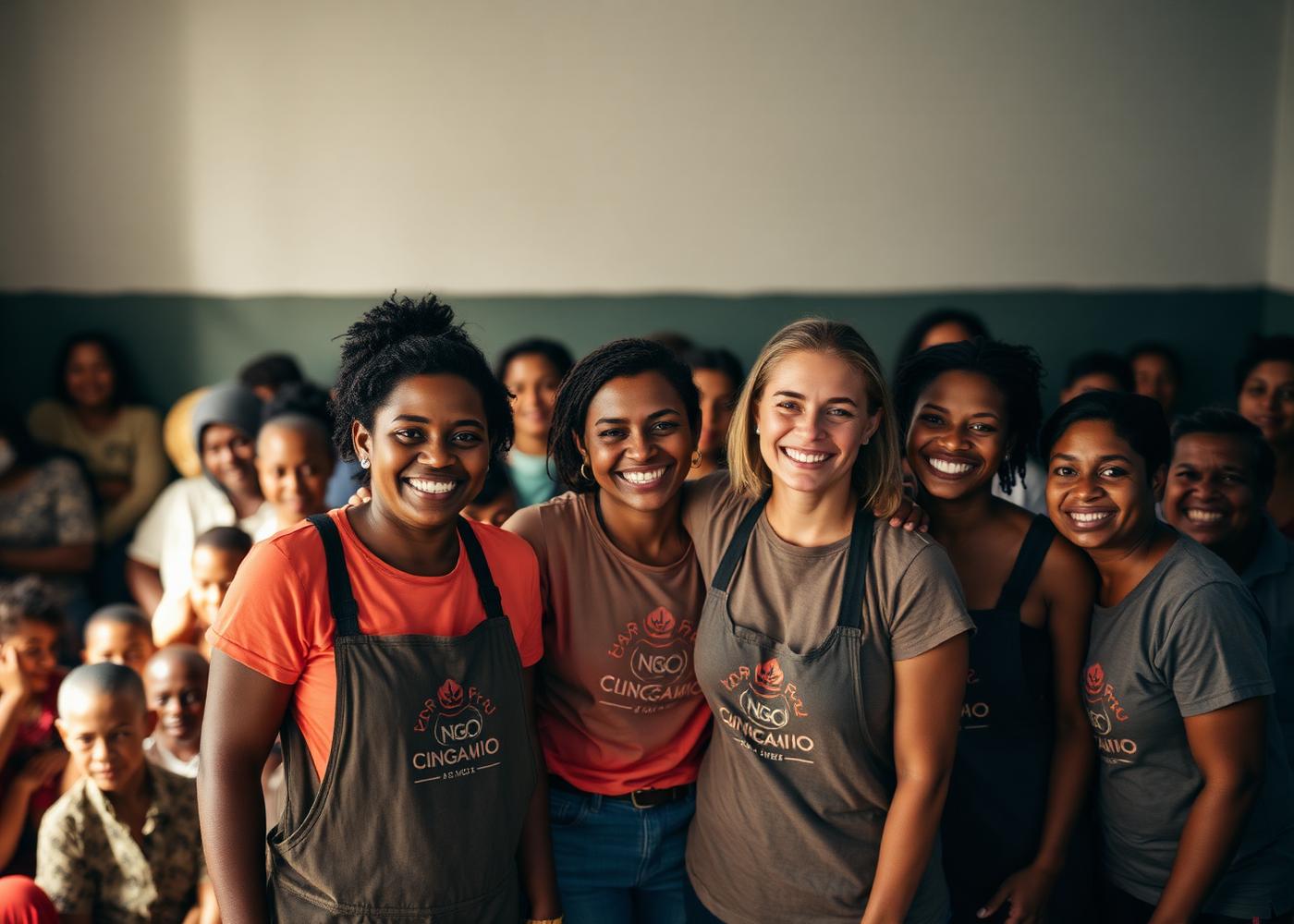 Equipe de voluntários sorrindo
